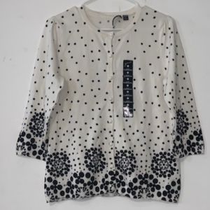 🐦 - NWT GNW sz Med Black & White Polka Dot Cardigan